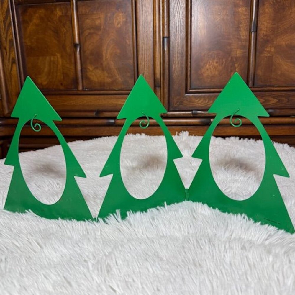 Hallmark Cards Green Metal 3 Christmas Tree Hinged Standing Screen